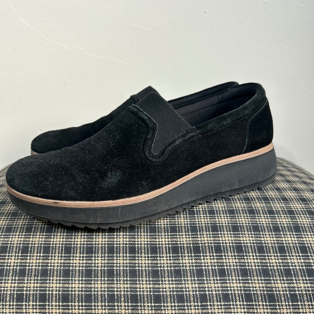Clarks Loafers Zylah‎ Sky Size 9 Black Suede Platform Slip-On Shoe